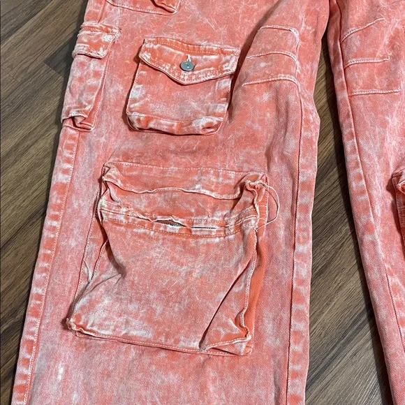 High Rise Orange Acid Wash Cargo Baggy jeans size 11 - Picture 5 of 11